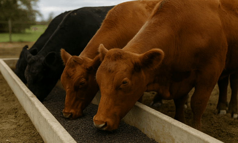 Livestock consuming biochar animal feed